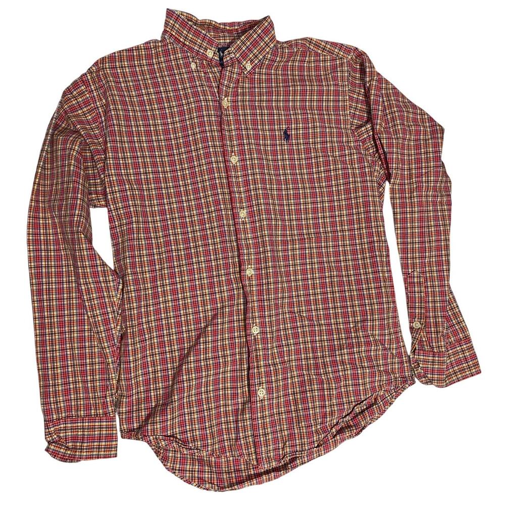 POLO RALPH LAUREN PLAID SHIRT — Boys Large 16-18 Red Yellow Blue Button Down
